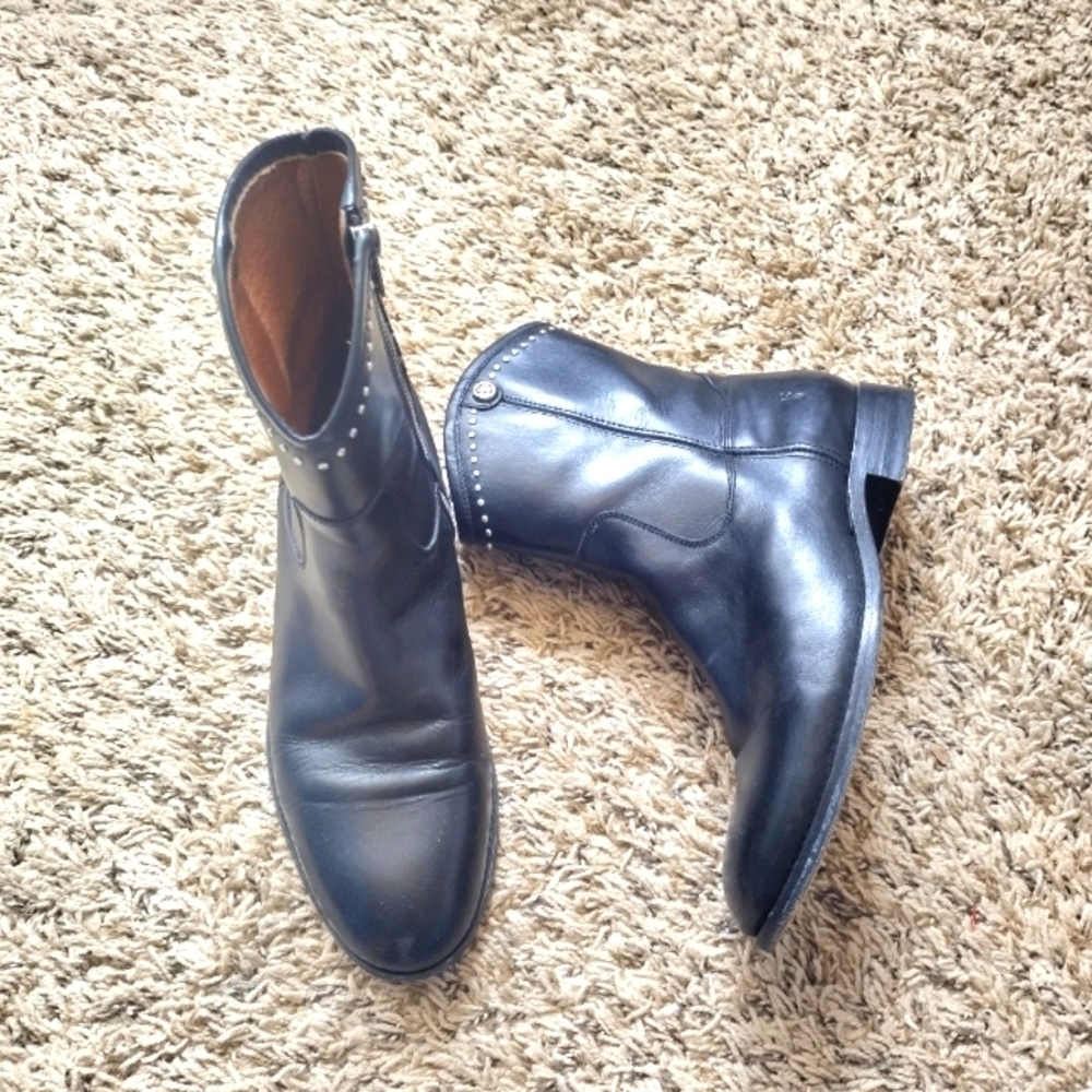 Frye Melissa Studded Boots Black Leather Riding Moto Ankle Booties Sz 8
